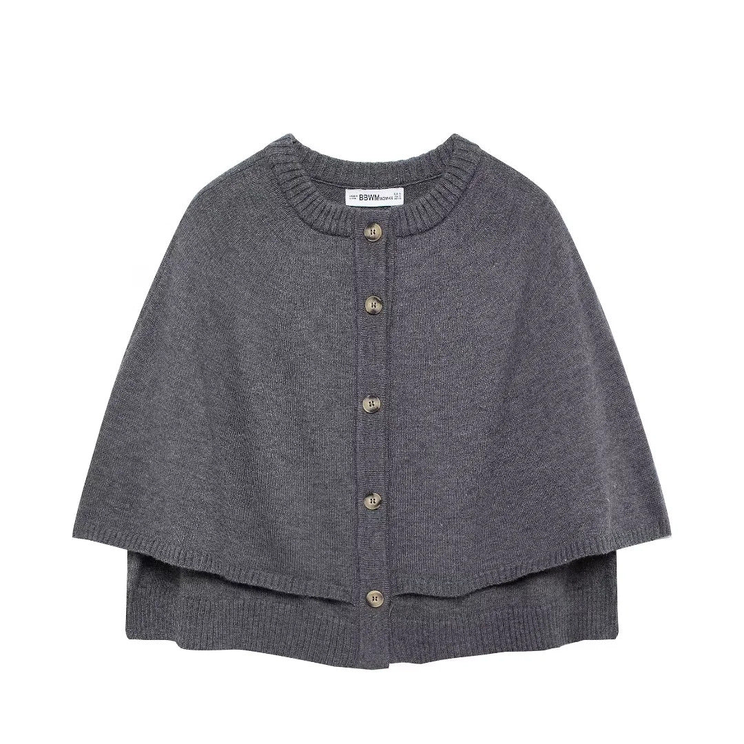 Damen weiches Strick-Cape mit Knöpfen GR