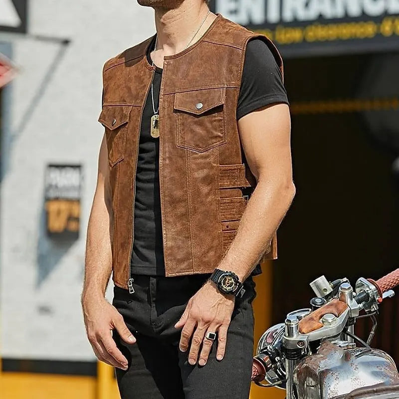 GR | Robust leather vest with many pockets
