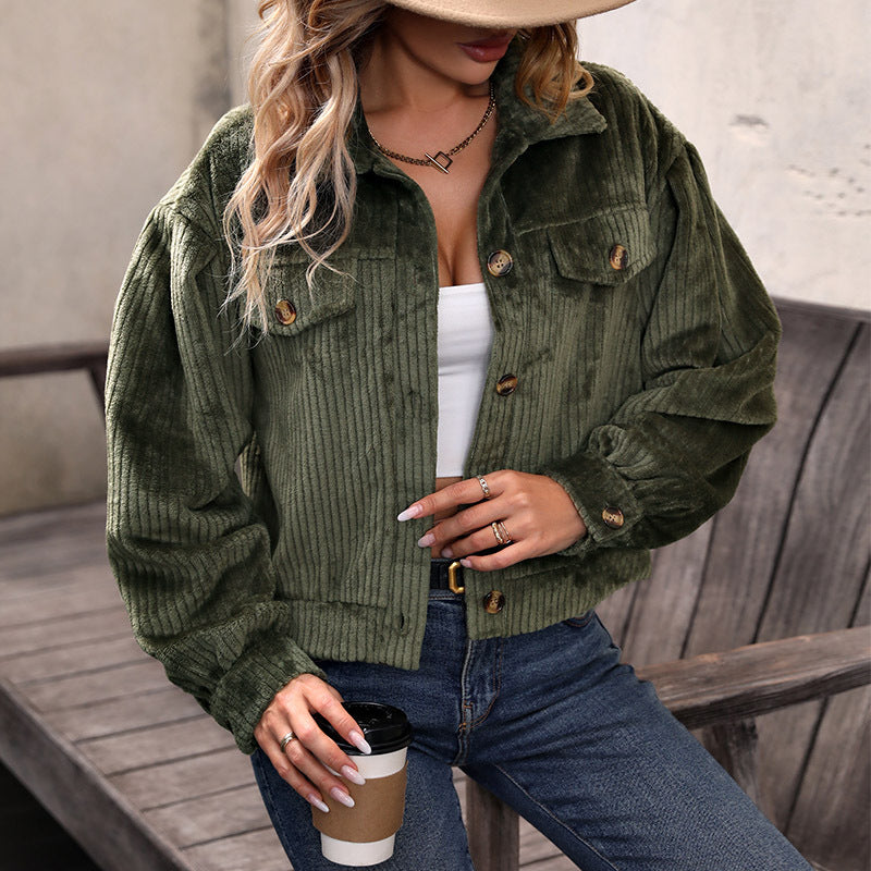 Women's cardigan in a casual corduroy look with decorative buttons and two chest pockets, size S