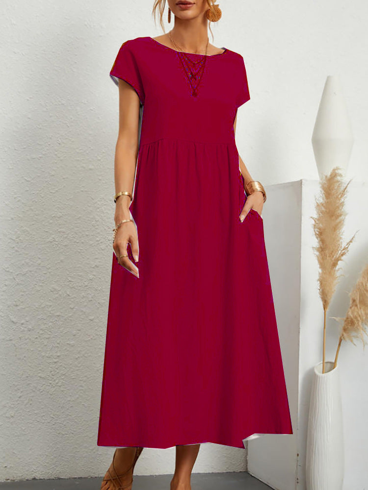 Women's midi dress with a relaxed fit and side pockets, size