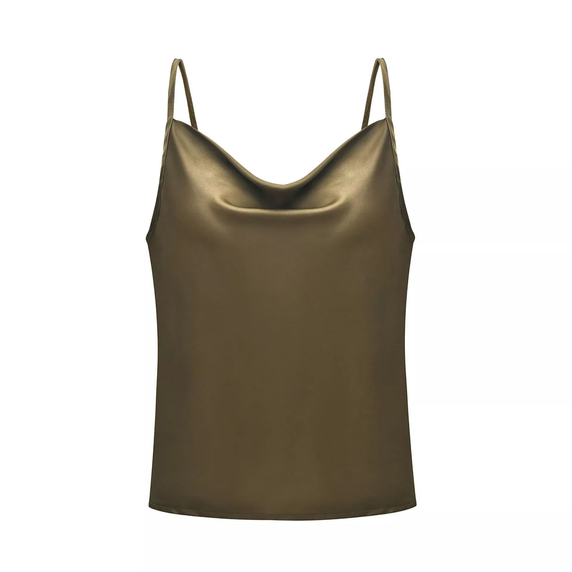 Women's satin top with deep neckline and adjustable straps, size [size missing]