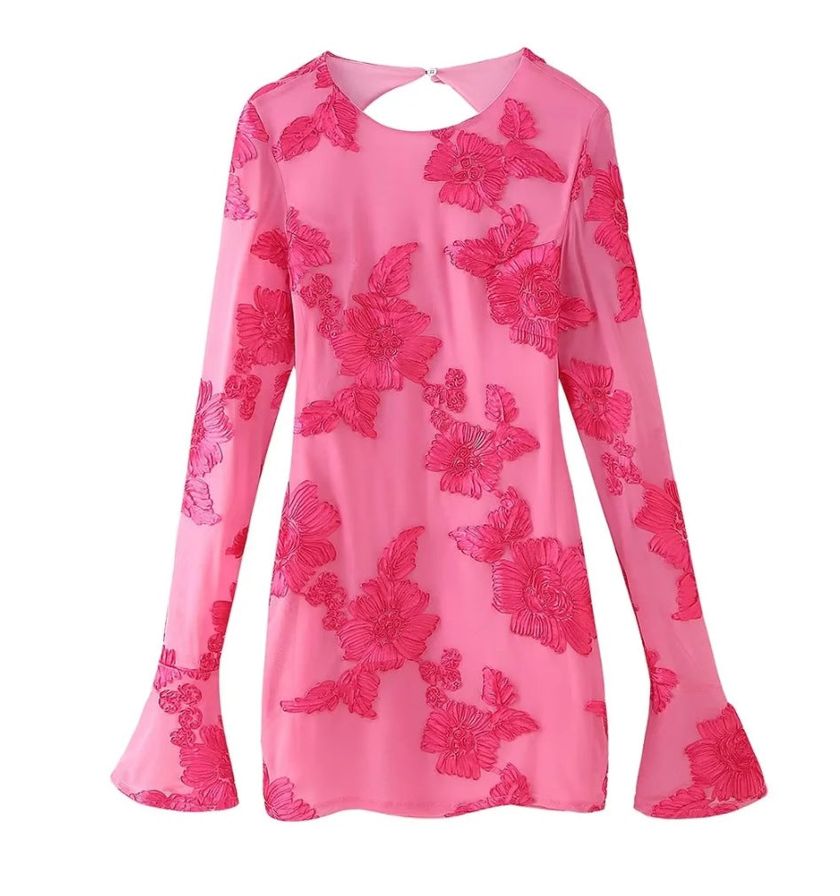 Damen Elegantes und florales Chiffonoberteil mit langen Ärmeln GR