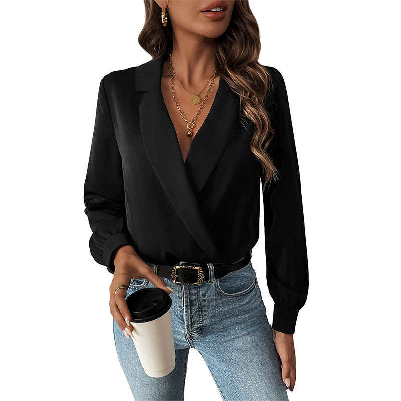 Damen Bluse im Body-Stil mit elegantem Wickeldesign GR