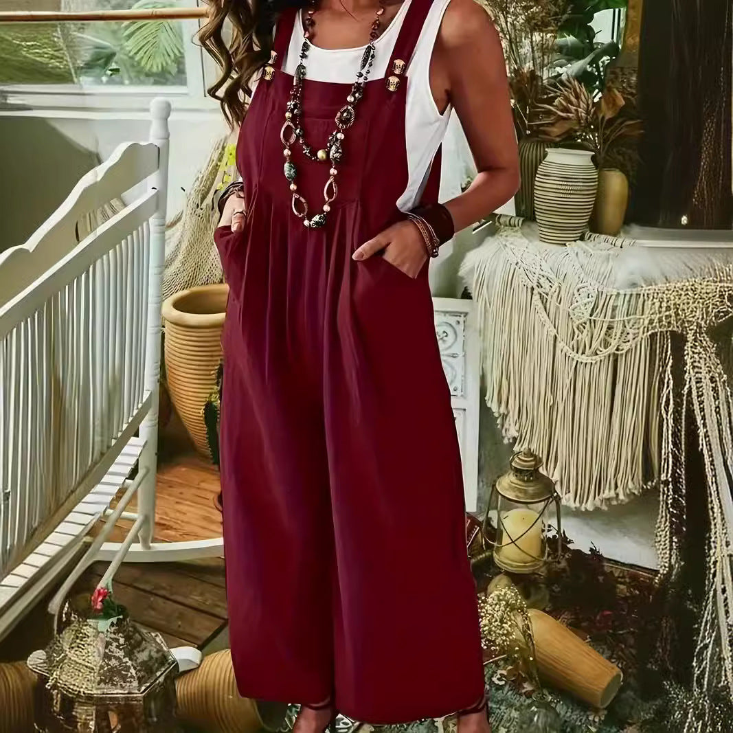 GR | Double Button Wide Leg Trousers Suspenders Overall 