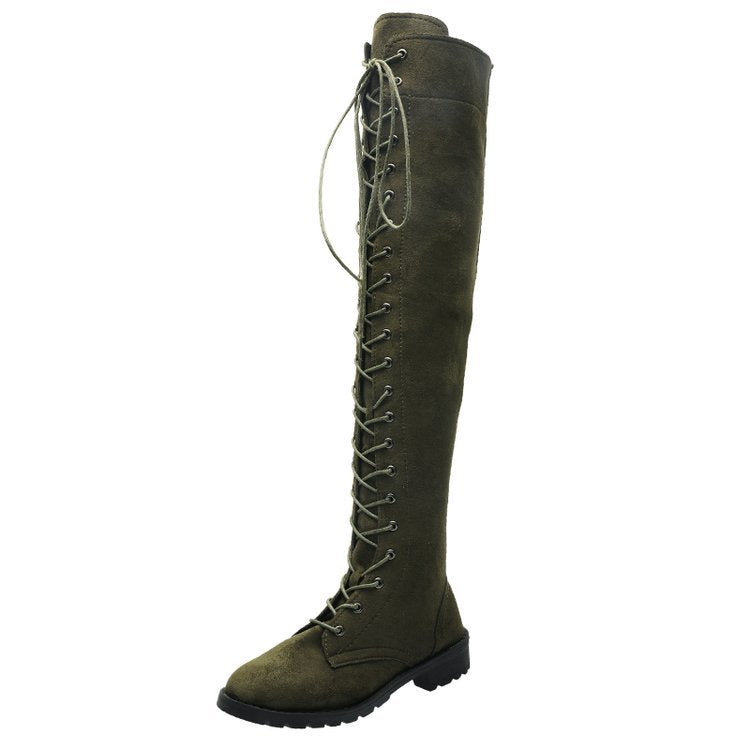 Women's over-the-knee boots with sophisticated lacing and robust sole, size GR