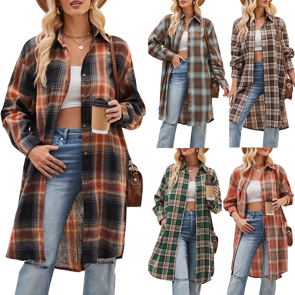 Damen lässige Flanell-Hemdjacke im Oversized-Schnitt GR
