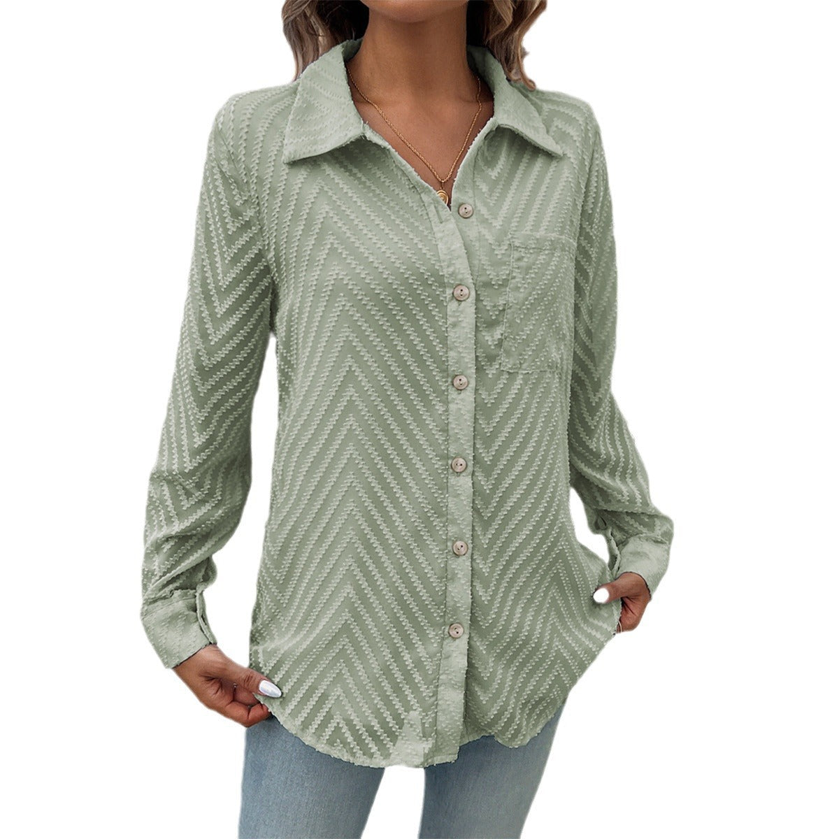 Damen Elegante Bluse mit transparenten Ärmeln und Knopfverschlüssen GR