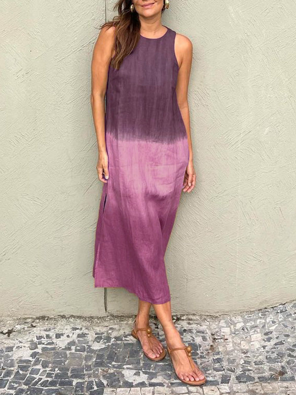 GR | Lässiges Baumwoll-Leinen Ärmelloses Gradient-Kleid