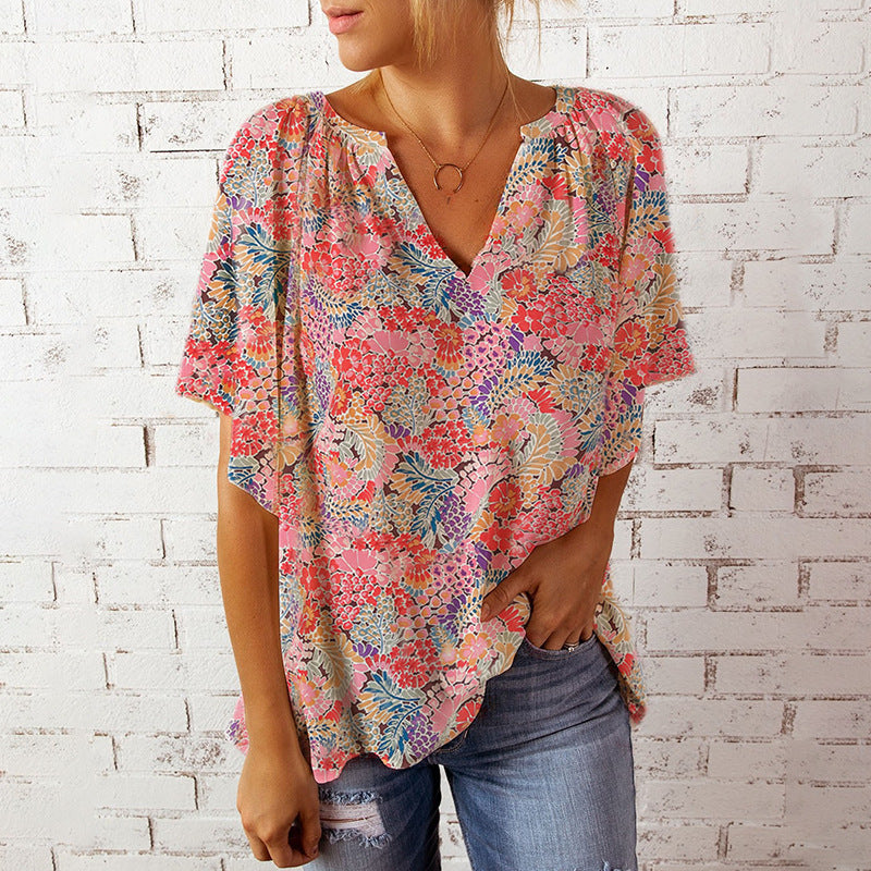 Damen Bluse mit floralem Design und lockerem Schnitt GR