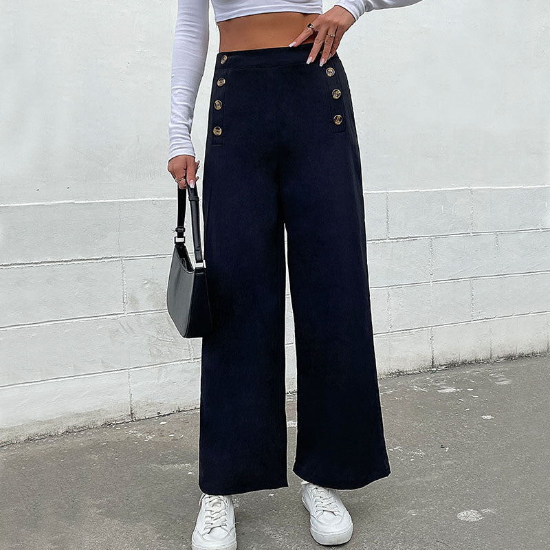 Damen Weite Hose mit dekorativen Knöpfen GR