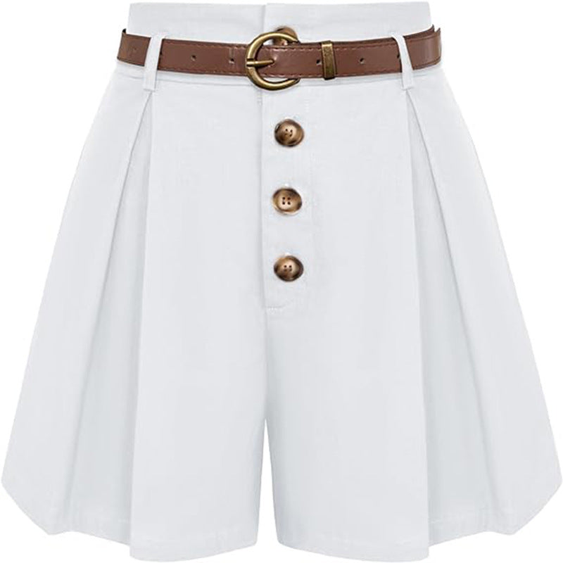Women's pleated cargo shorts with high waist and decorative belt, size S