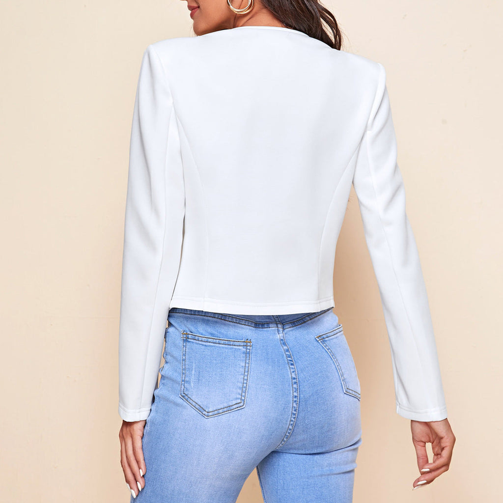 GR | Plain color, long-sleeved, open-front jacket