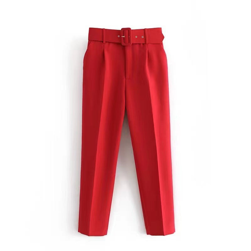 Damen weite Hochbundhose mit schickem Gürtel GR