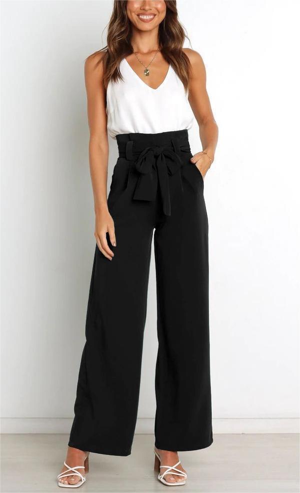 Damen elegante weite Stoffhose mit Taillengürtel GR