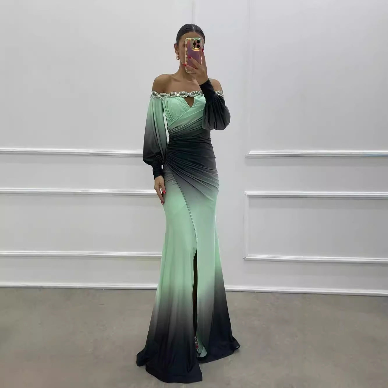GR | Party dress with camisole and positioned slit in a wide A-line silhouette