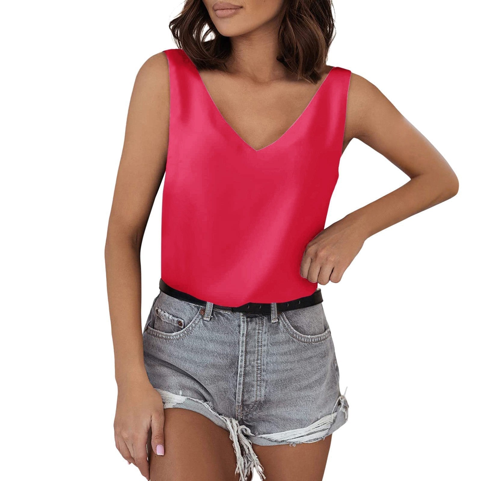 Women's sleeveless V-neck top made of high-quality material, size