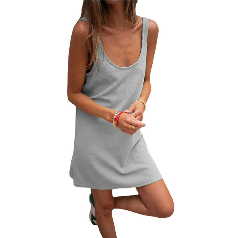 Damen lässiges Kleid im raffinierten Rippschnitt mit tiefem Ausschnitt und schlichtem Design GR