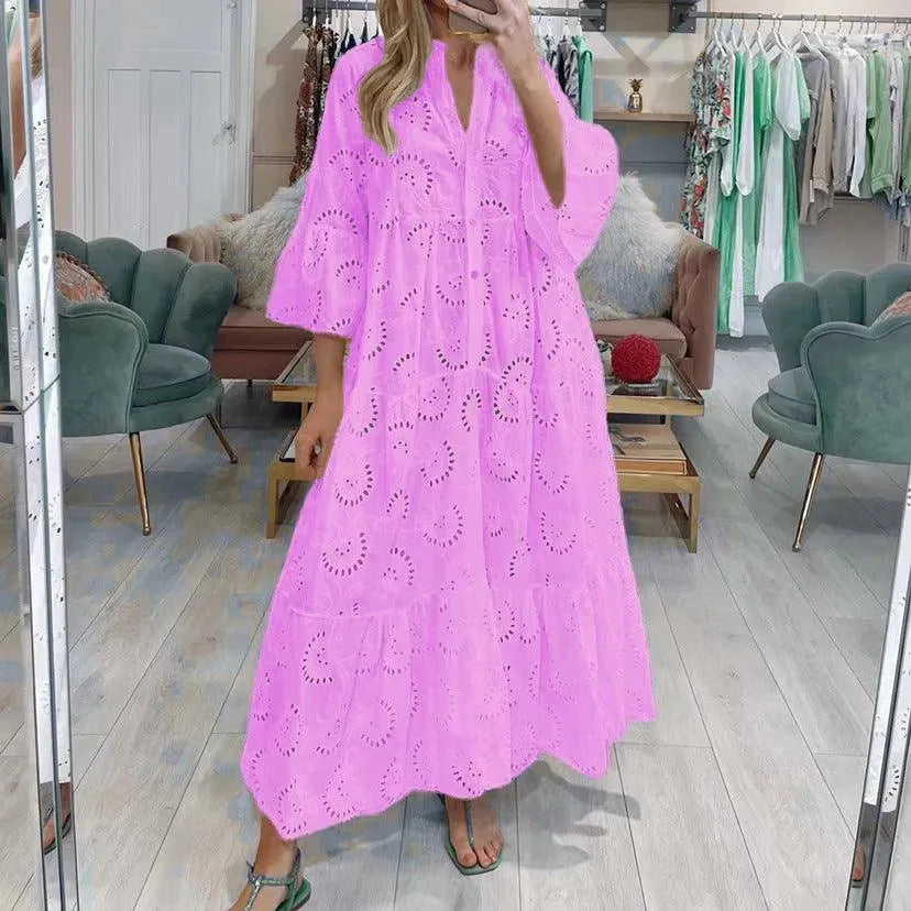 GR | Women's full-length V-neck dress in French style