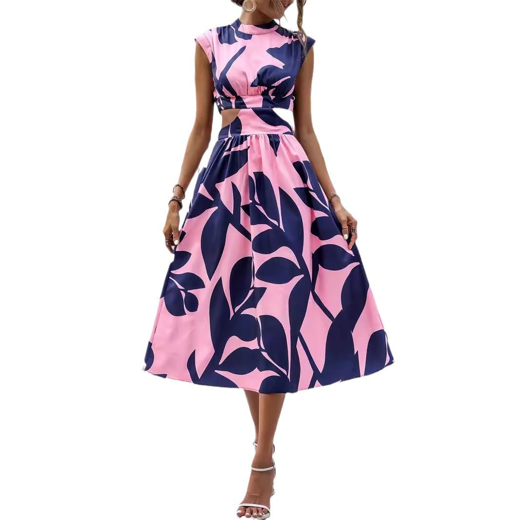 Damen Asymmetrisches Kleid mit Cut-Out-Details und floralem Design GR