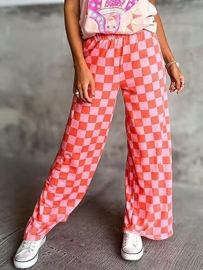 Damen Karierte Palazzo-Hose mit elastischem Bund und praktischen Seitentaschen GR