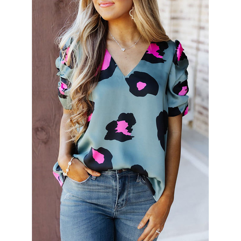 Damen Bluse mit modischem Blumendruck und eleganten Puffärmeln GR