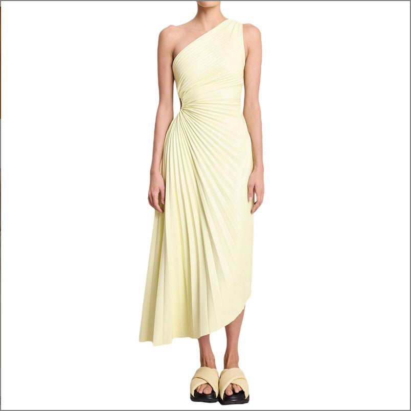 GR | One Shoulder Plissee Midi Kleid