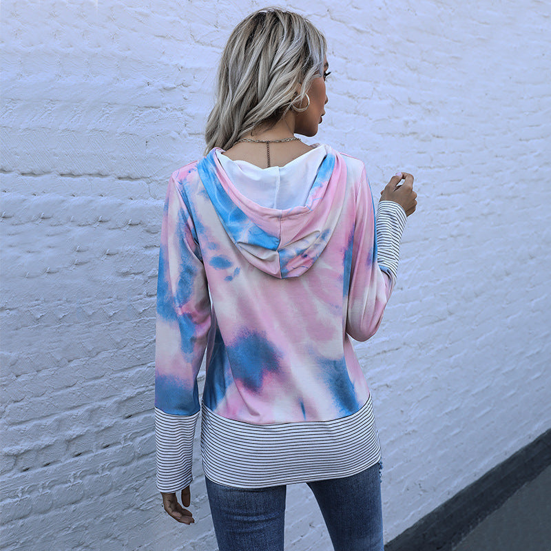 Damen Kapuzenpullover mit innovativem Farbverlauf und maritimen Streifen GR