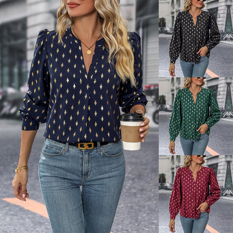 Damen Bluse mit elegantem V-Ausschnitt und feinen Rüschendetails GR