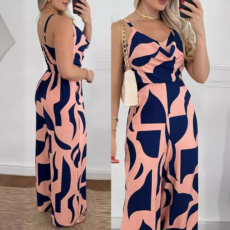 Women's elegant jumpsuit with flowing fabric and fashionable floral pattern, size [size]