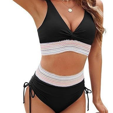 Women's bikini set with fashionable wrap top and high-waisted bottoms, size [size]