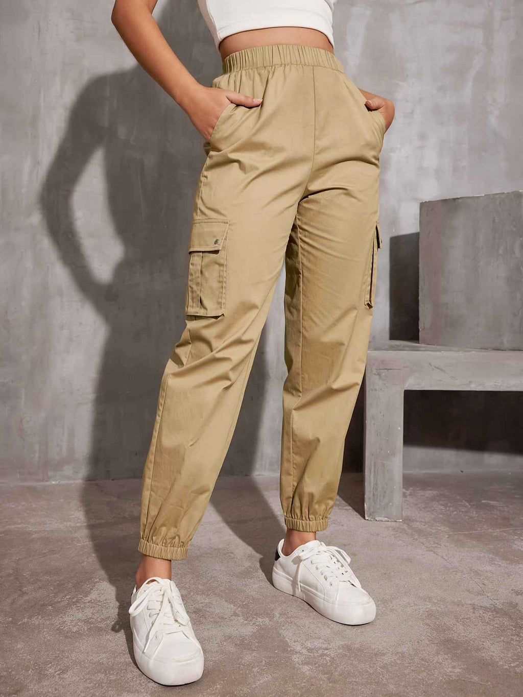 Damen Cargo-Hose mit elastischem Bund und praktischen Seitentaschen GR