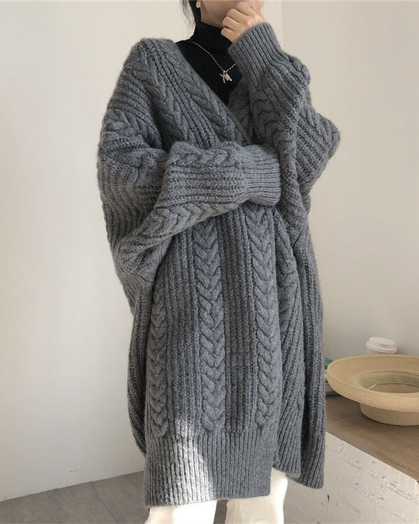 GR Retro einfach verdickt lose verdrehte lange Strickjacke