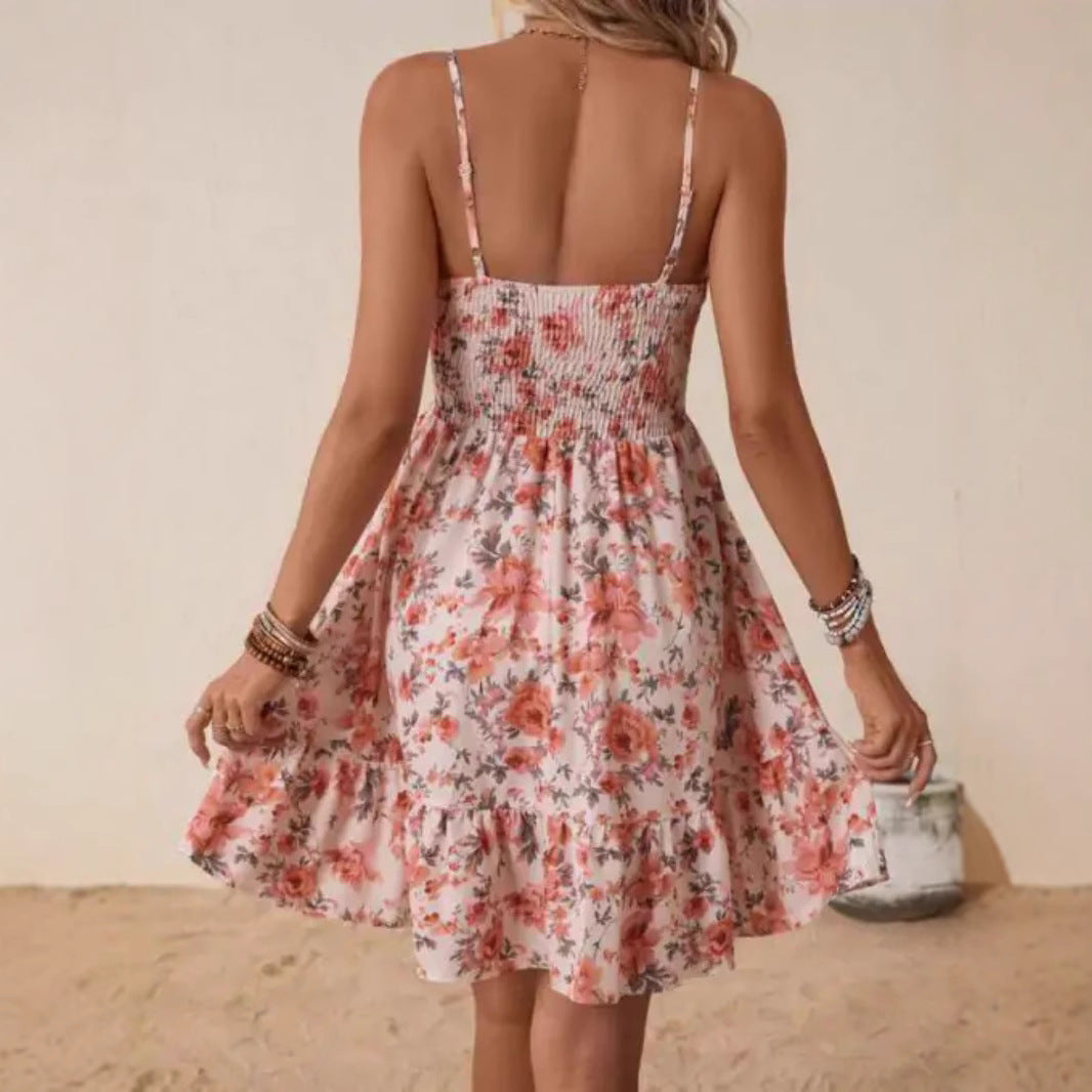 Women's floral dress with elasticated top and gathered skirt, size