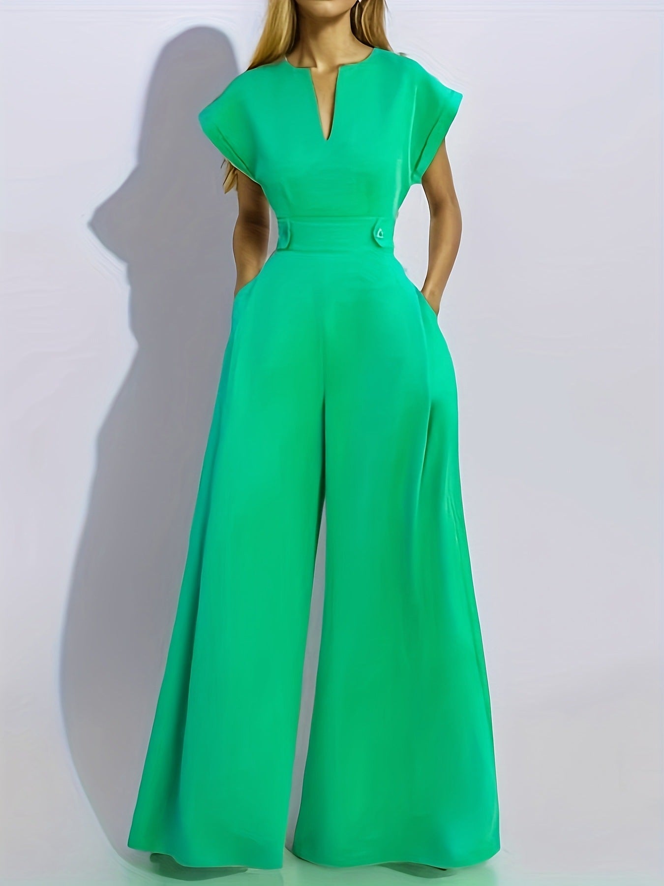 GR | Casual solid color patchwork V-neck short-sleeved dresses