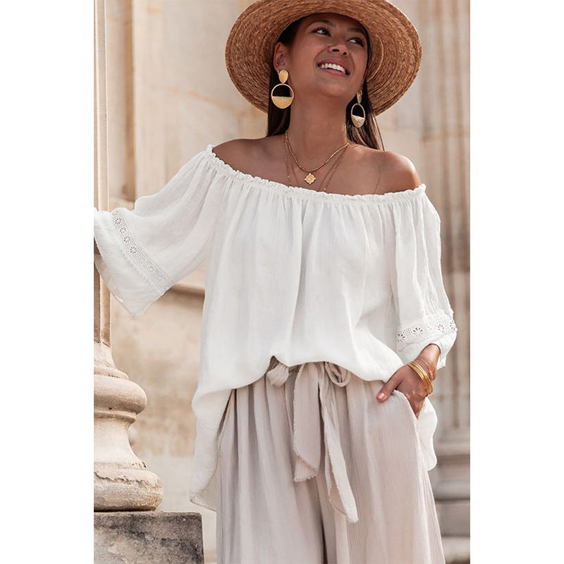 Damen Off-Shoulder Bluse mit bestickten Details GR