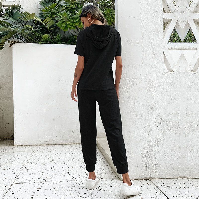 Women's jumpsuit with comfortable drawstring and casual short-sleeved design, size S
