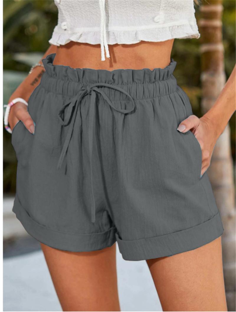 Women's elegant high-waisted fabric shorts with side pockets, size