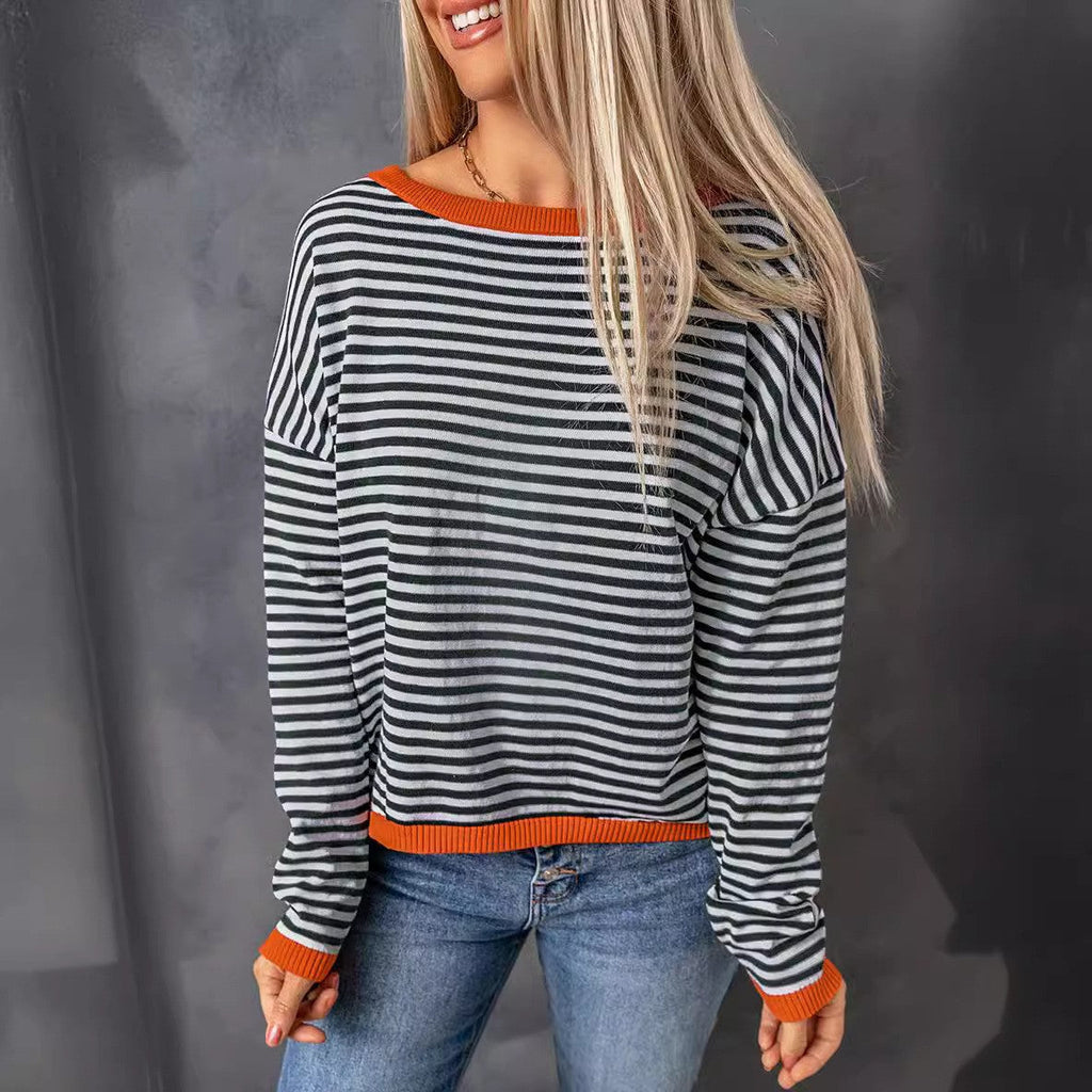 Damen lässiger gestreifter Pullover GR