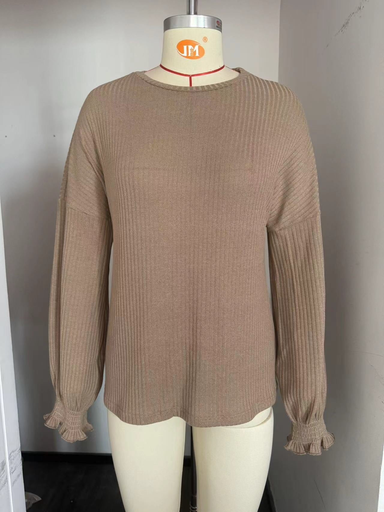 Damen lässiger Pullover mit feiner Rippstruktur und elastischen Bündchen GR