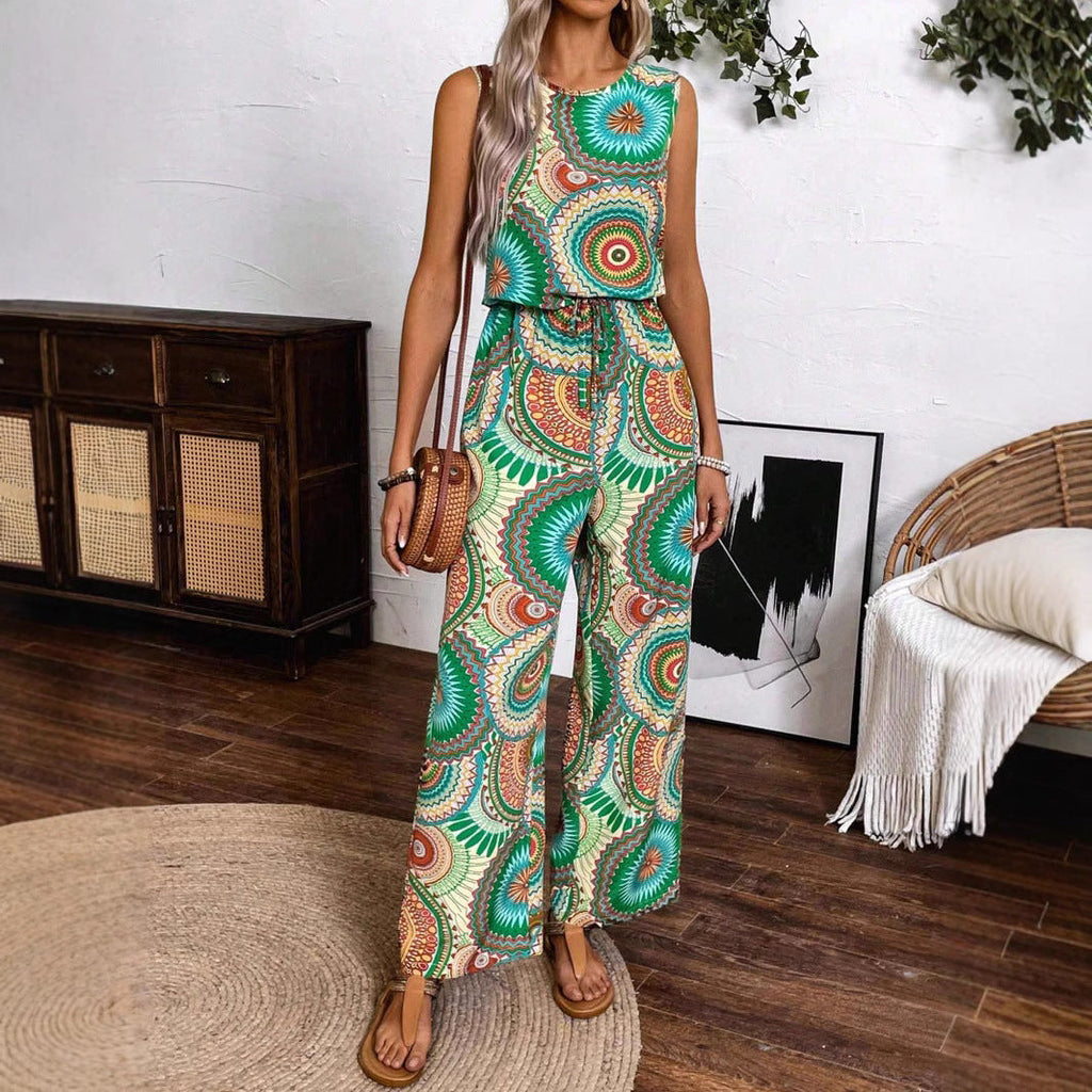 Women's casual jumpsuit with eye-catching pattern detail and elasticated waistband, size S