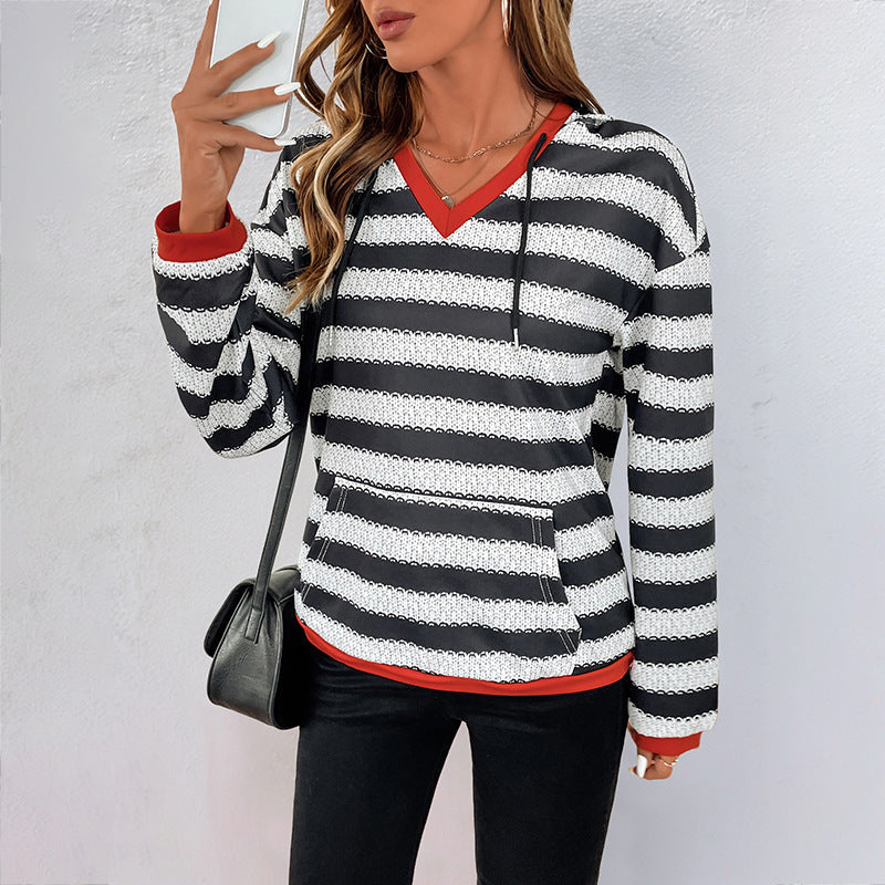 Damen Kapuzenpullover mit modernem Streifen-Muster und praktischem Kängurutasche GR