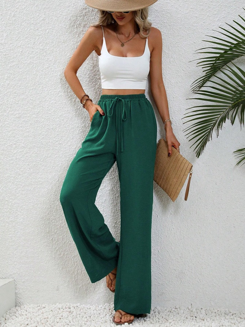 Women's elegant wide-leg trousers made from a lightweight cotton blend with elasticated waistband, size [size missing]