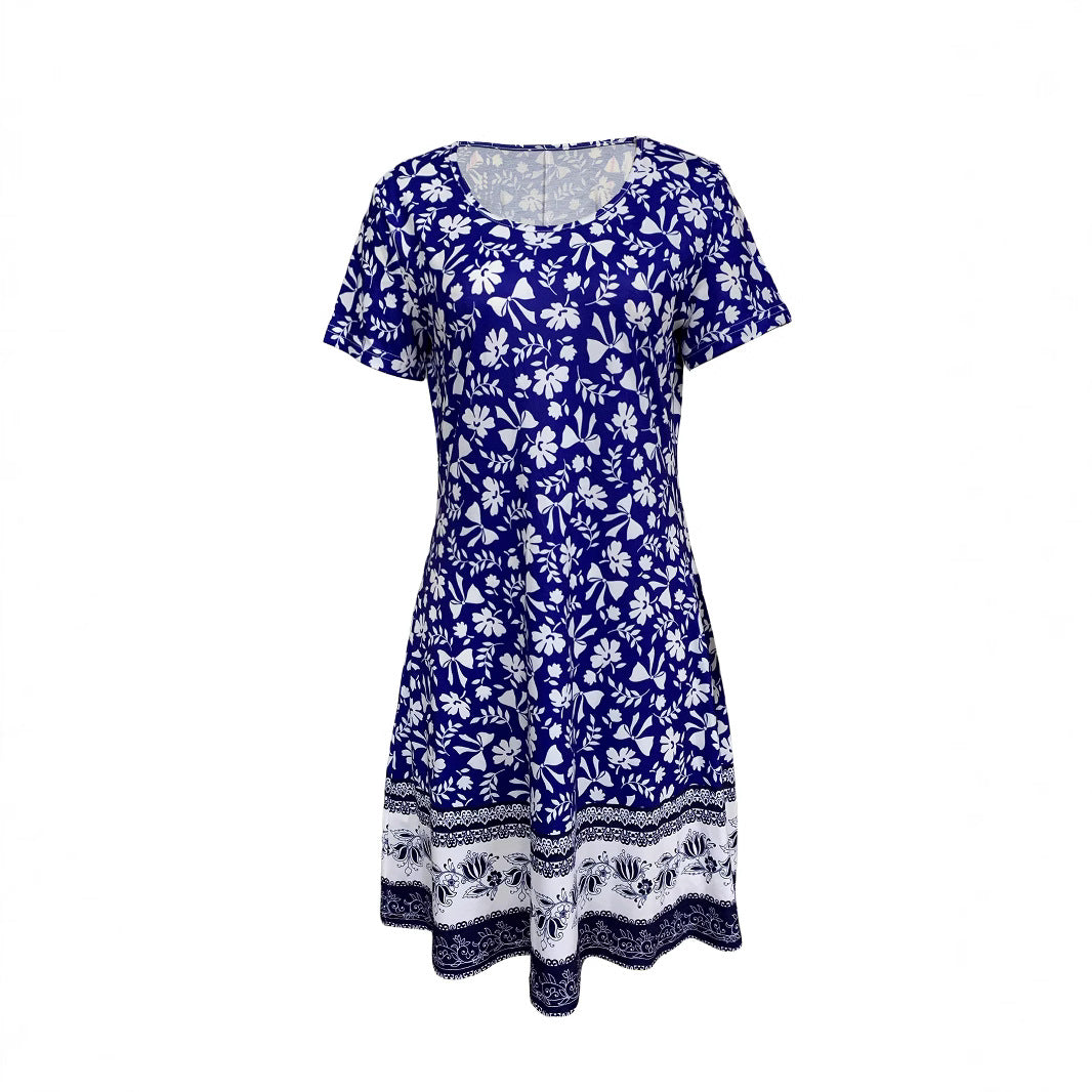 Women's casual dress with playful floral print and practical pockets, size