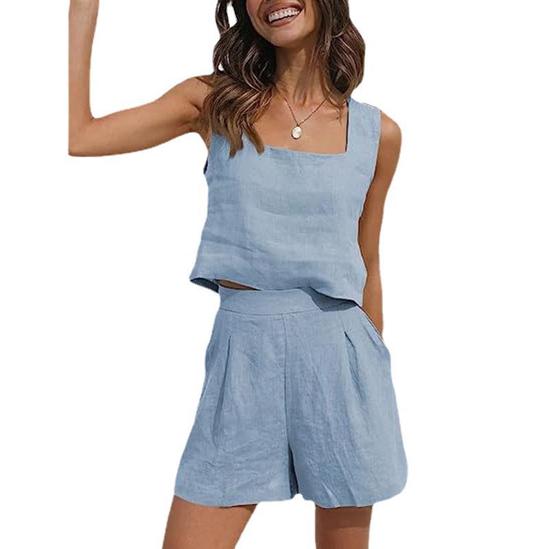 Damen Leichte Sommerbluse und Shorts Set GR