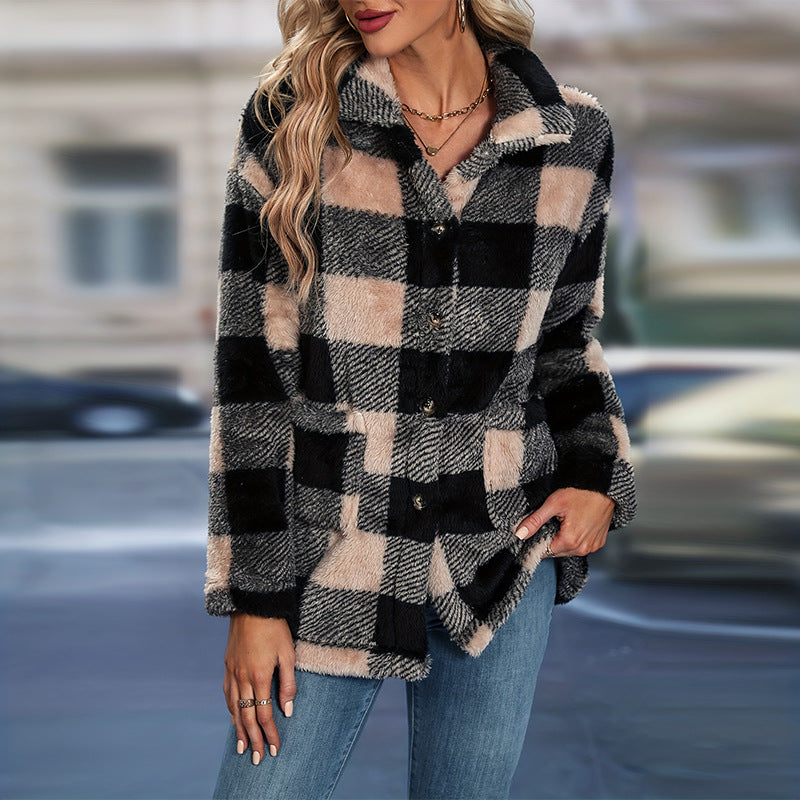 Women's fleece sweater in checked design