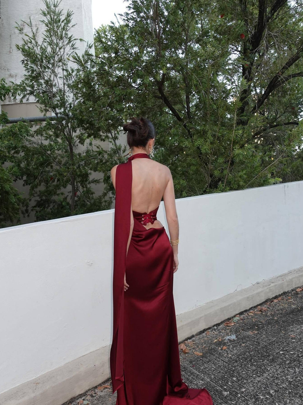 GR | Open Back Satin Halter Dress
