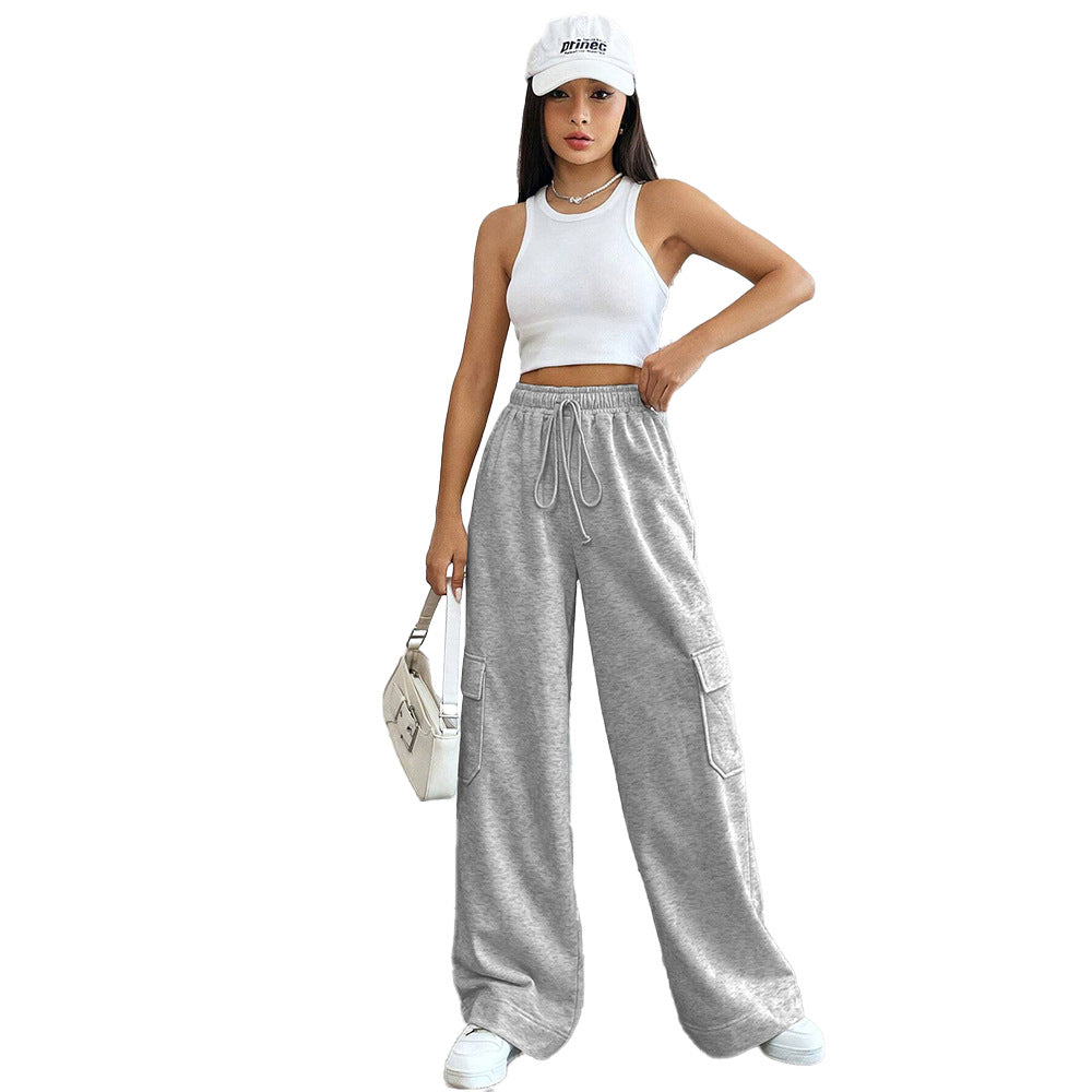 Women's wide-leg cargo trousers with elasticated waistband, size
