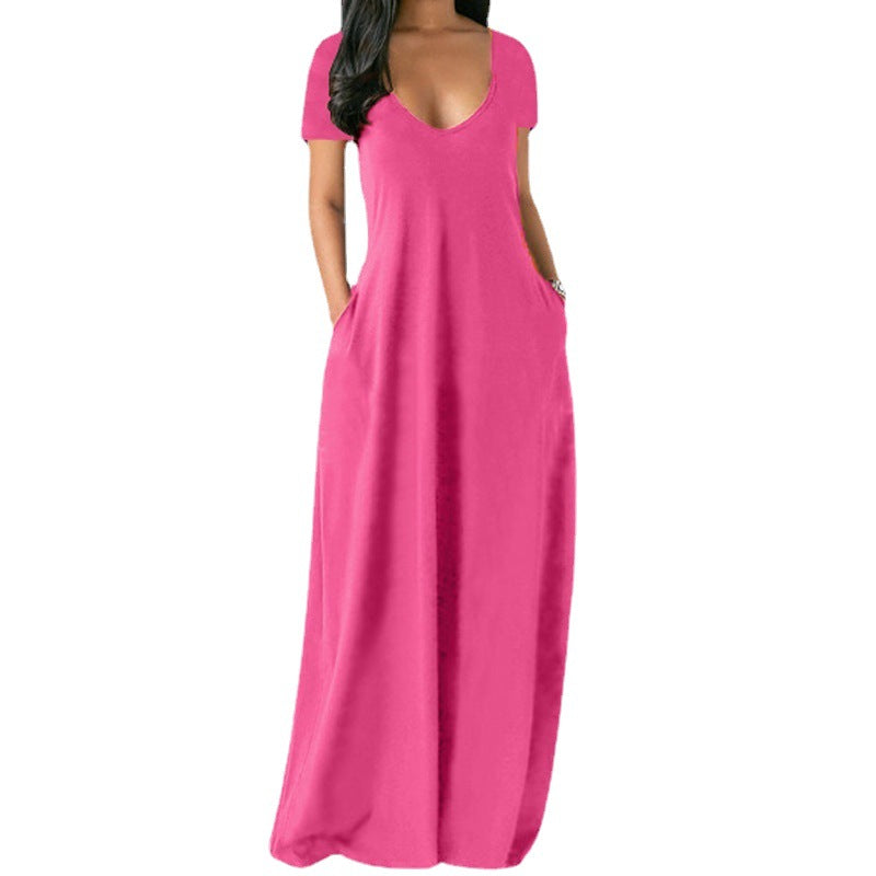 GR | U-neck short sleeve loose fit maxi dress