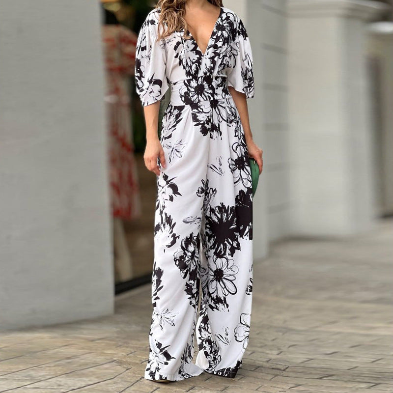 Women's Elegant Jumpsuit with Floral Pattern Size