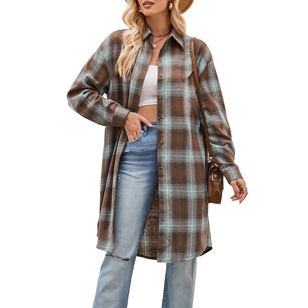 Damen lässige Flanell-Hemdjacke im Oversized-Schnitt GR
